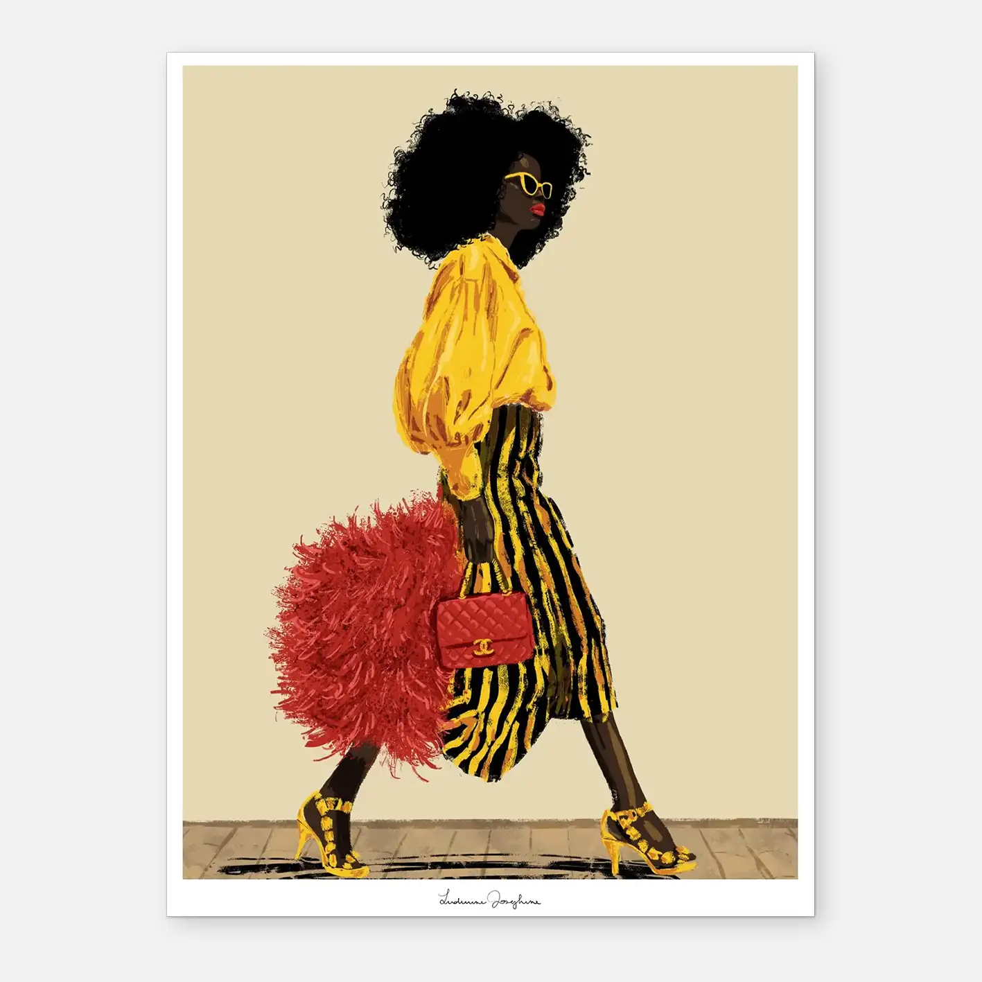 ludivine josephine luxury limited fine art print striped skirt with feathers